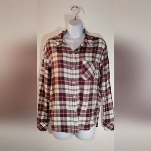 RAILS Flannel Shirt Burgundy White Plaid size Medium Bohemian Chic Barbi…